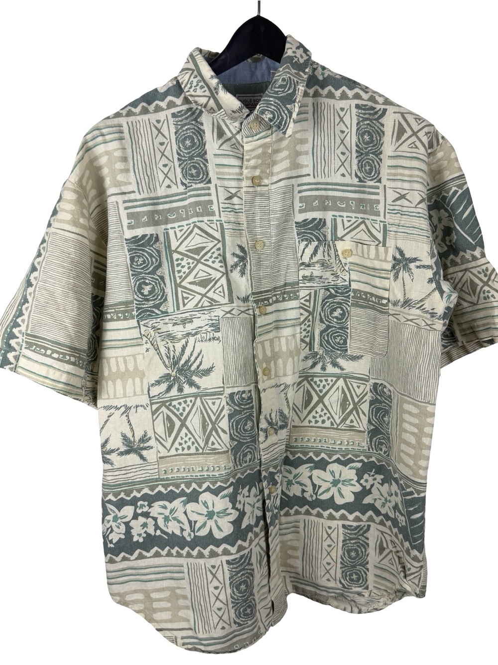 Vintage 90s Bugle Boy Company Palm Tree Cotton Button Up Shirt Size L